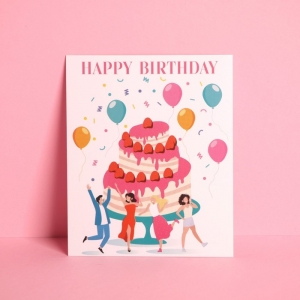 Открытка инстаграм «День Рождения», торт, 8,8 × 10,7 см